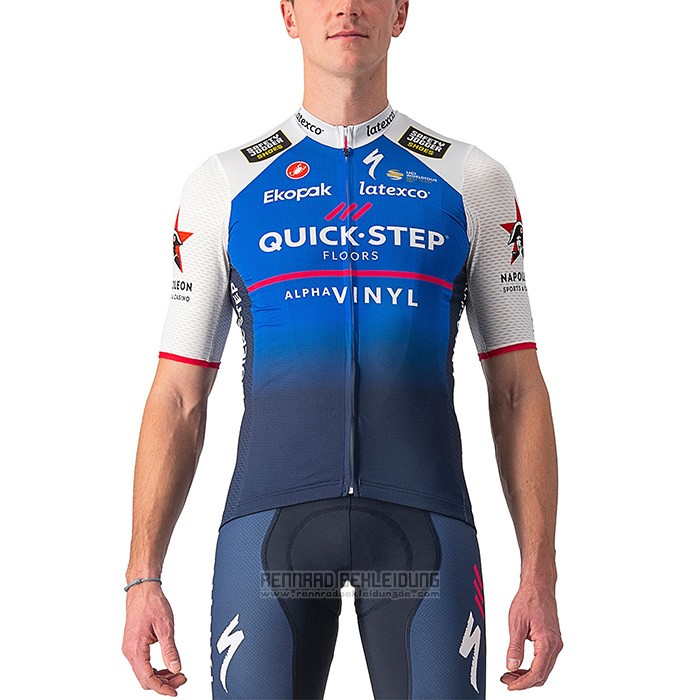 2022 Fahrradbekleidung Deceuninck Quick Step Blau Wei Trikot Kurzarm und Tragerhose - zum Schließen ins Bild klicken